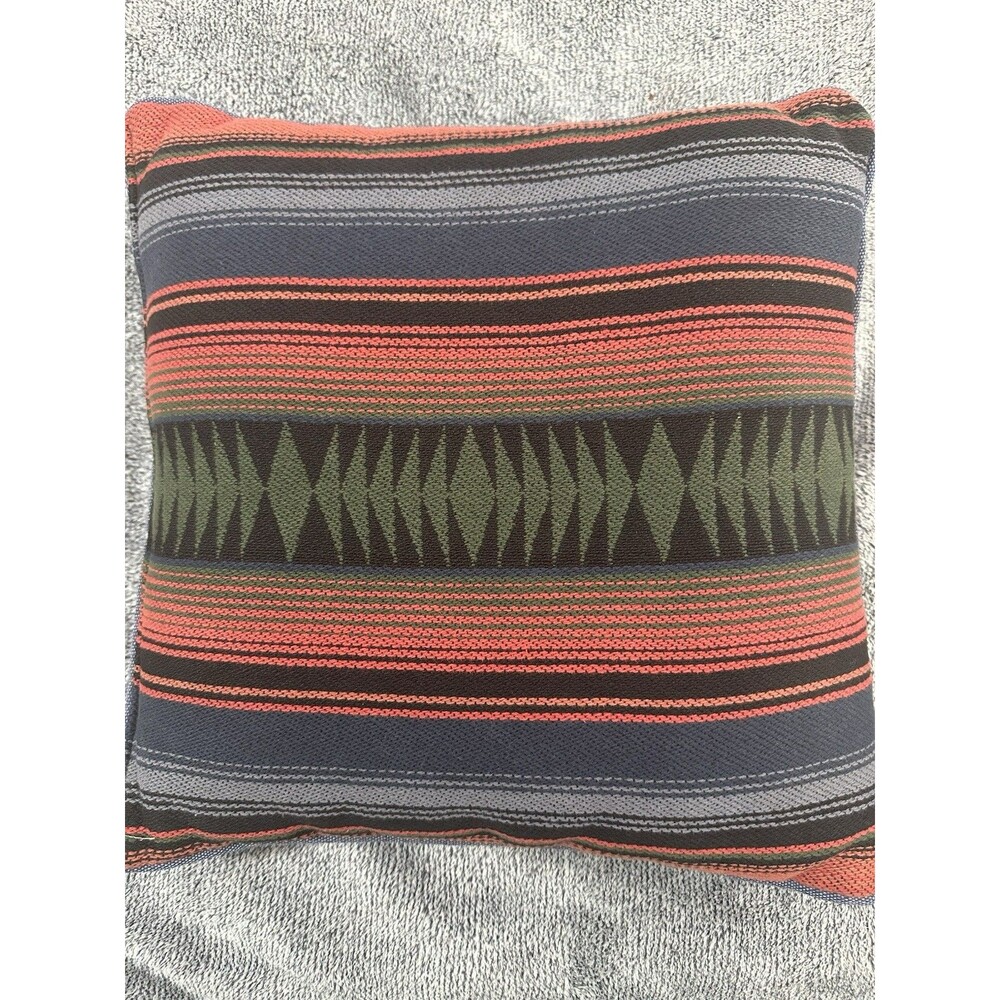 Southwestern Aztec Stripes Throw Pillow Kilim Wool Needlework Denim Back